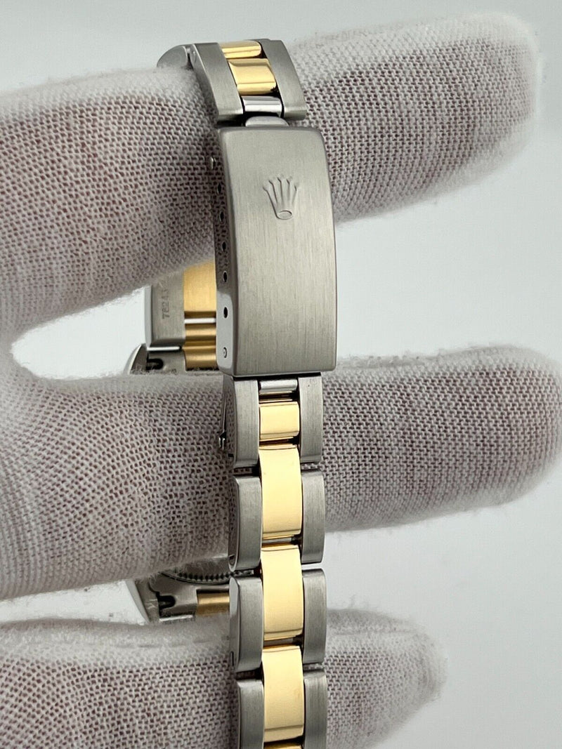 Rolex Ladies Oyster Perpetual 76193 Silver 18K Yellow Gold Steel Box Paper