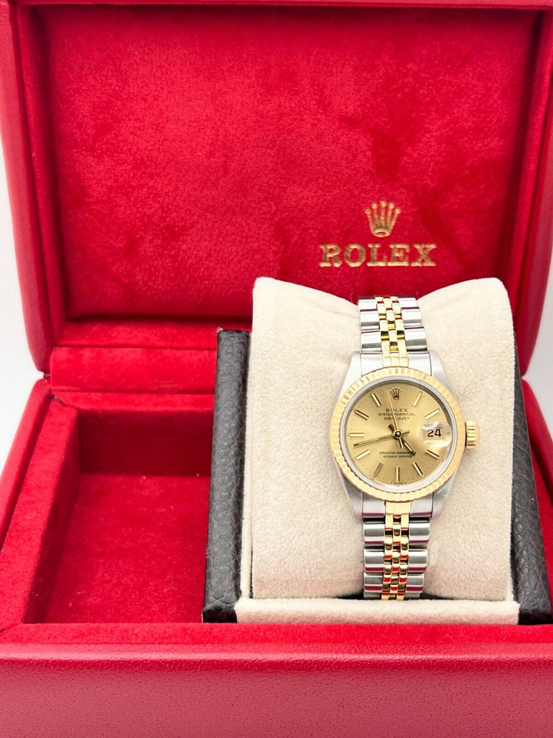 Rolex Datejust Ladies 69173 Champagne Dial 18K Yellow Gold Steel Box Paper