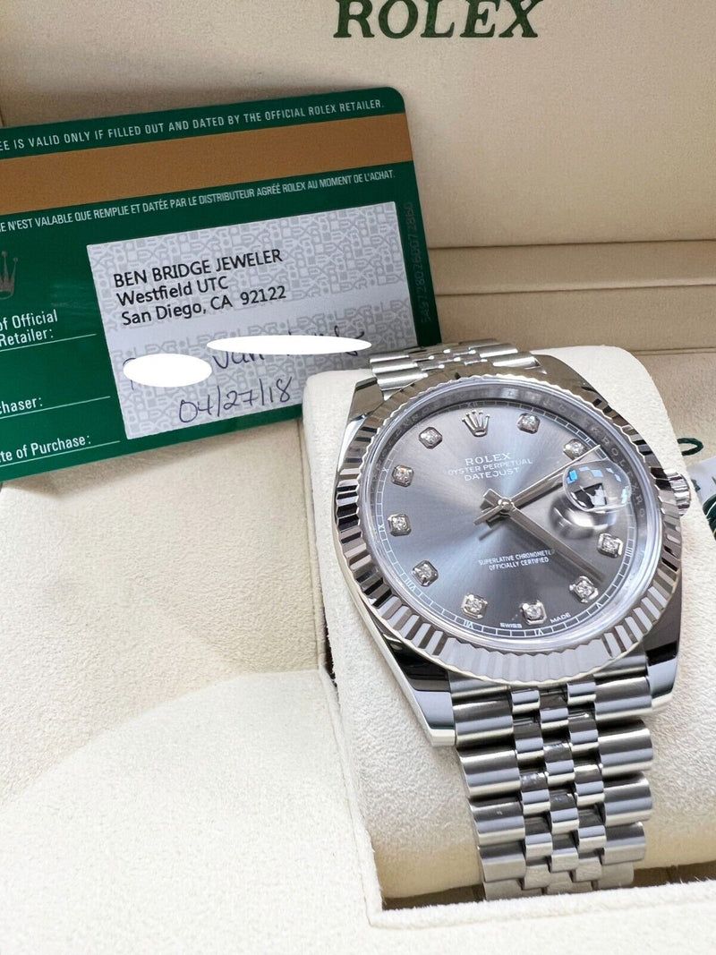 Rolex 126334 Datejust 41 Rhodium Diamond Dial Stainless Steel Box Paper