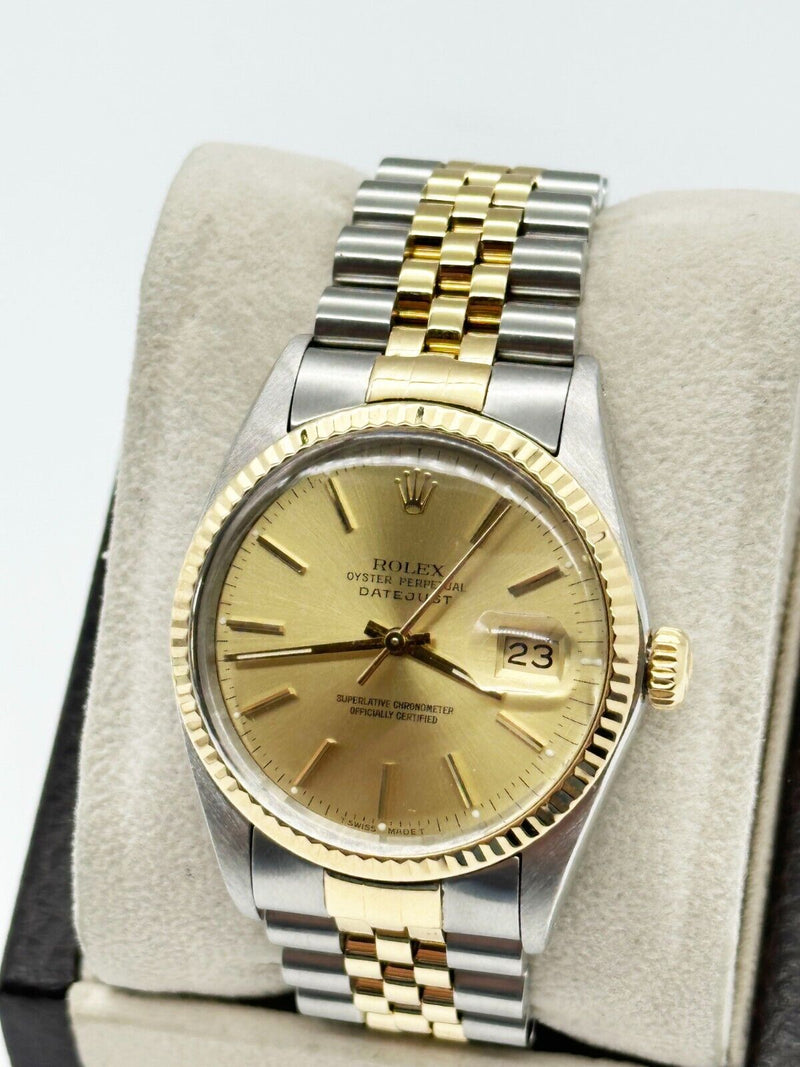 Rolex 16013 Datejust 36mm Champagne Dial 18K Yellow Gold Stainless Steel