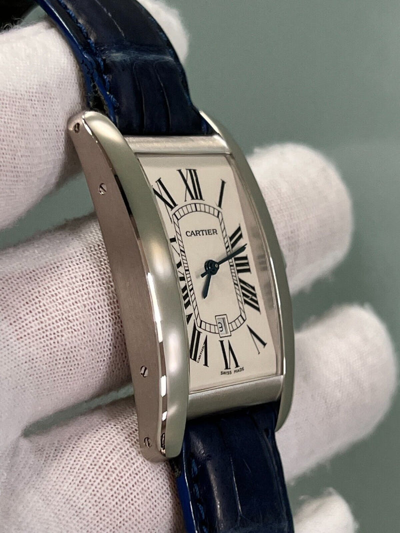 Cartier Tank Americaine Ref 1741  18K White Gold Blue Leather Strap