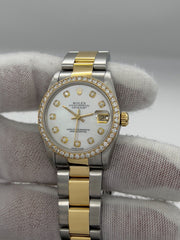 Rolex 68273 Midsize 31mm Datejust MOP Diamond Dial Diamond Bezel 18K Gold Steel