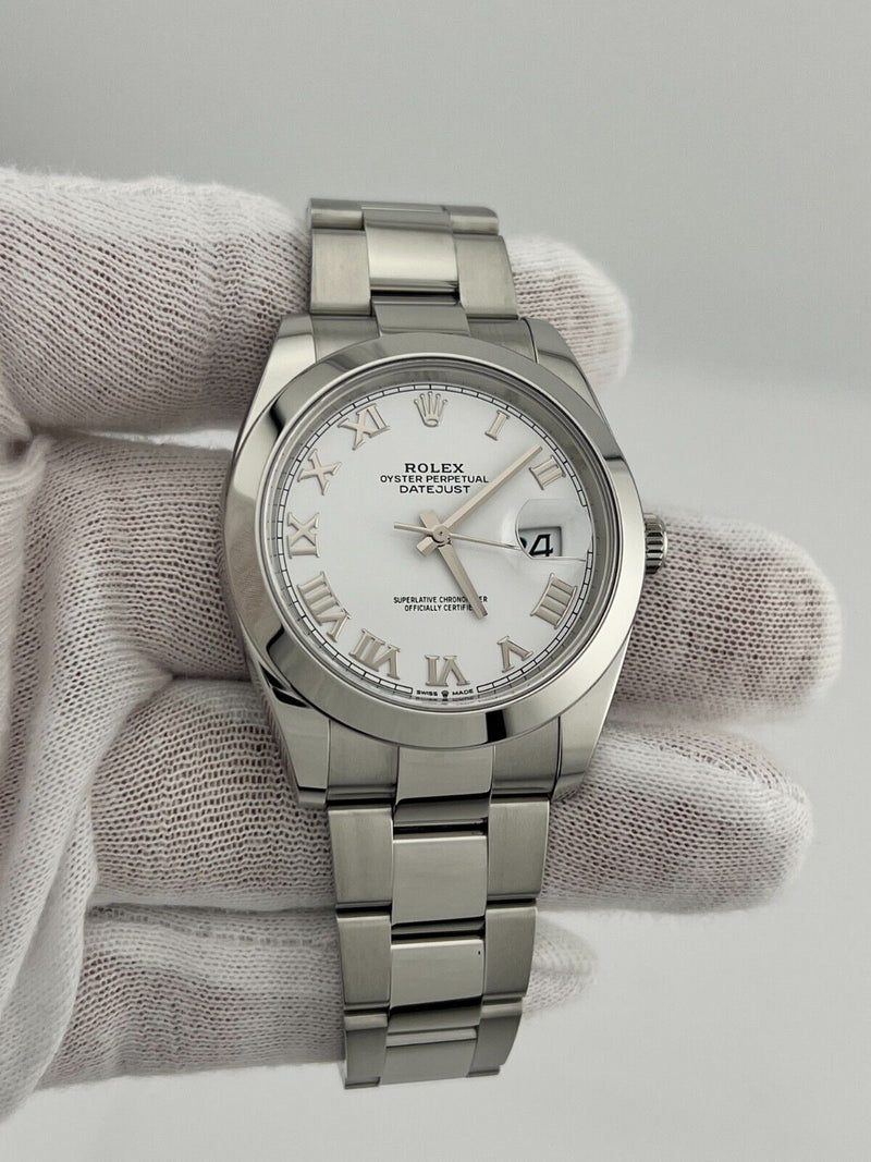 Rolex Datejust 41 White Roman Dial 126300 Stainless Steel Box Paper 2022