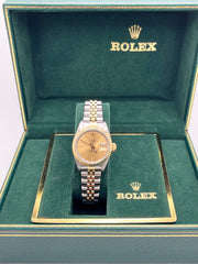 Rolex Ladies Datejust 69173 Champagne Dial 18K Yellow Gold Stainless Box Papers