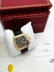 Cartier Ref 2848 Roadster Chronograph XL 18K Rose Gold Leather Strap Box Paper