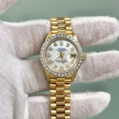 Rolex Ladies President 6917 MOP Diamond Dial Diamond Bezel 18K Yellow Gold