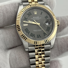 Rolex Datejust 41 126333 Slate Wimbledon Dial 18k Gold Stainless Box Paper 2023