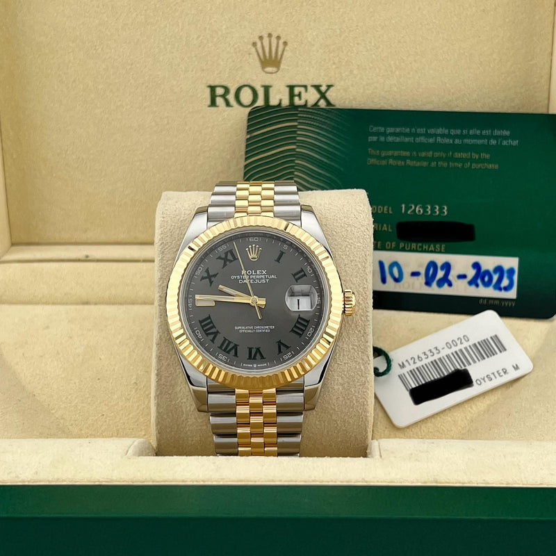 Rolex Datejust 41 126333 Slate Wimbledon Dial 18k Gold Stainless Box Paper 2023