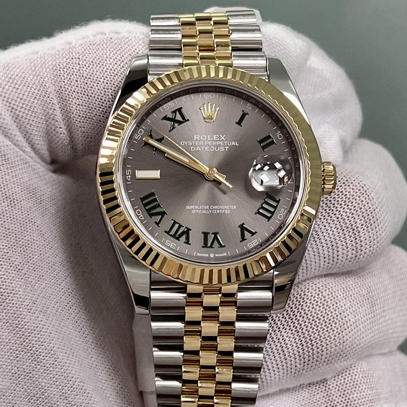 Rolex Datejust 41 126333 Slate Wimbledon Dial 18k Gold Stainless Box Paper 2023