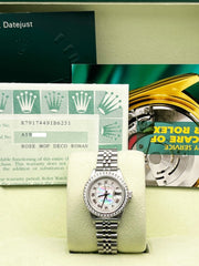 Rolex 79174 Ladies Datejust MOP Deco Roman Dial Diamond Bezel Steel Box Papers