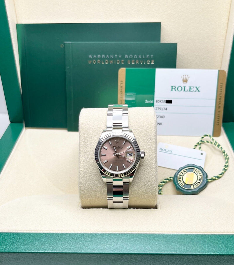 Rolex 279174 Ladies Datejust 28mm Pink Dial Stainless Steel Box Paper