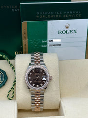 Rolex Ladies Datejust 279381 Chocolate Diamond 18K Rose Steel Box Paper 28mm
