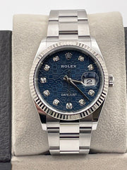 Rolex 126234 Datejust Blue Jubilee Diamond Dial Stainless Steel Box Paper 2020