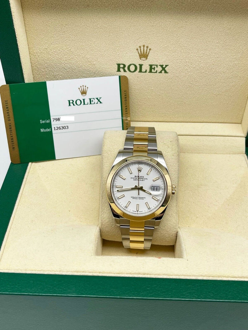 Rolex 126303 Datejust 41 White Dial 18K Yellow Gold Steel Box Paper 2018