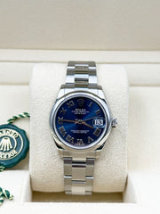 2021 Rolex Midsize 31mm Steel Datejust 278240 Blue Roman Dial Box Papers