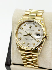 Rolex Day Date President 18338 Factory Diamond Dial Lugs 18K Yellow Gold