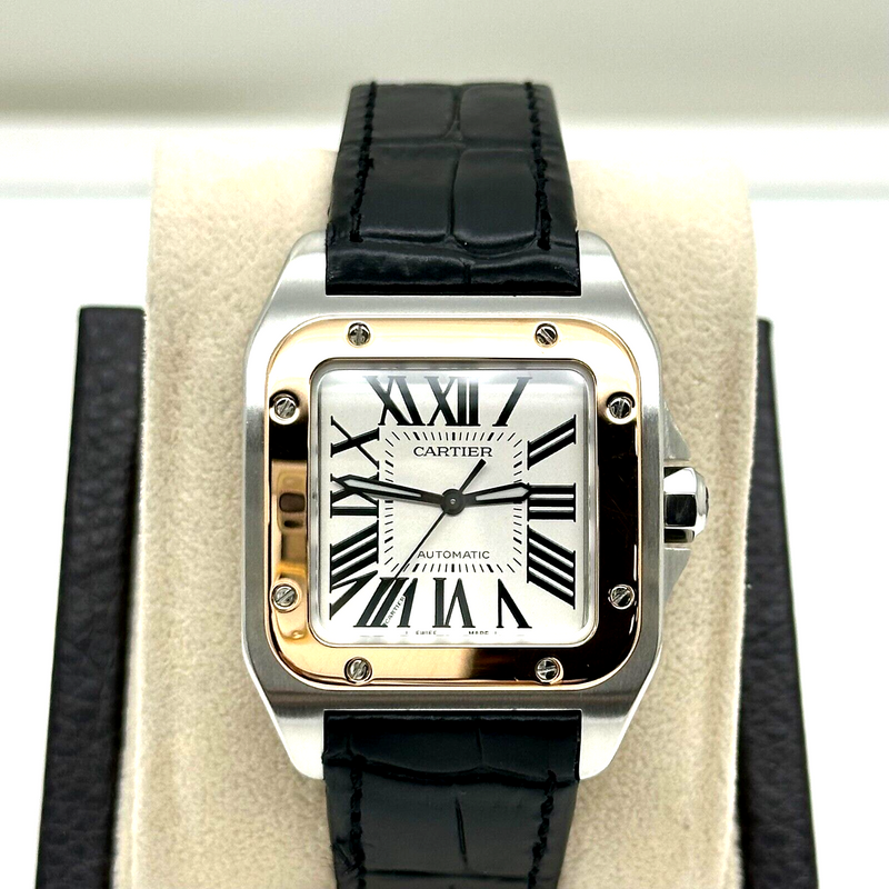 Cartier Ref 2878  Santos 100 18K Rose Gold Stainless Steel Leather Strap