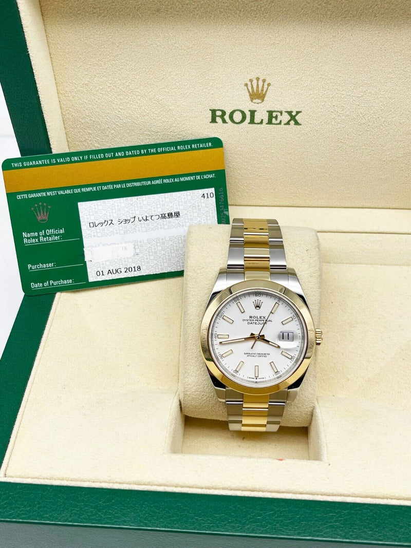 Rolex 126303 Datejust 41 White Dial 18K Yellow Gold Steel Box Paper 2018