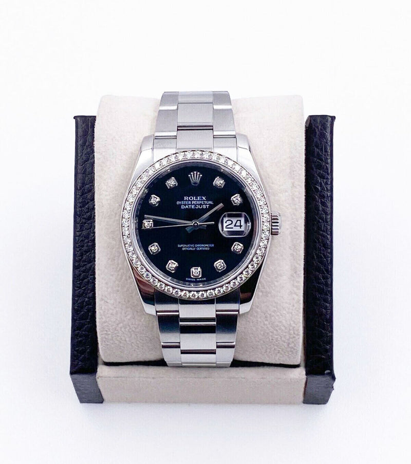 Rolex Datejust Stainless Steel 116244 Original Black Diamond Dial Diamond Bezel