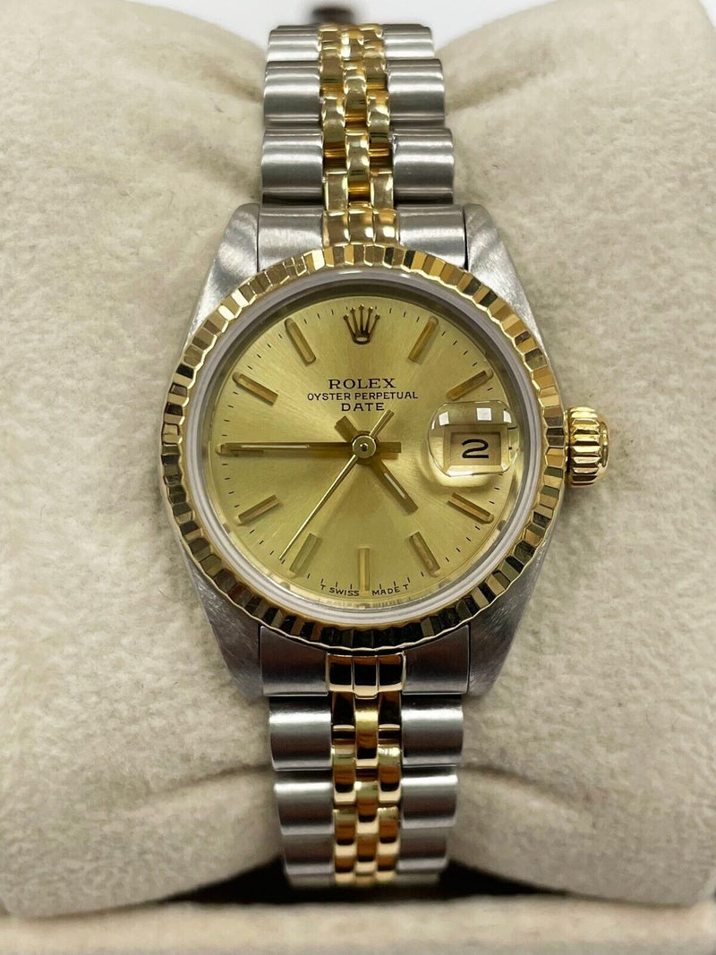 Rolex Ladies Date 69163 Champagne Dial 18k Yellow Gold Stainless Steel