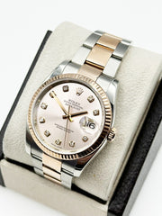 Rolex Datejust 116231 Diamond Dial 18K Rose Gold Stainless Box Paper