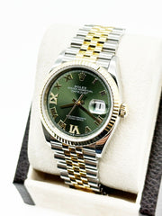 Rolex Datejust 126233 Green Roman Diamond Dial 18K Yellow Gold Steel Box Paper