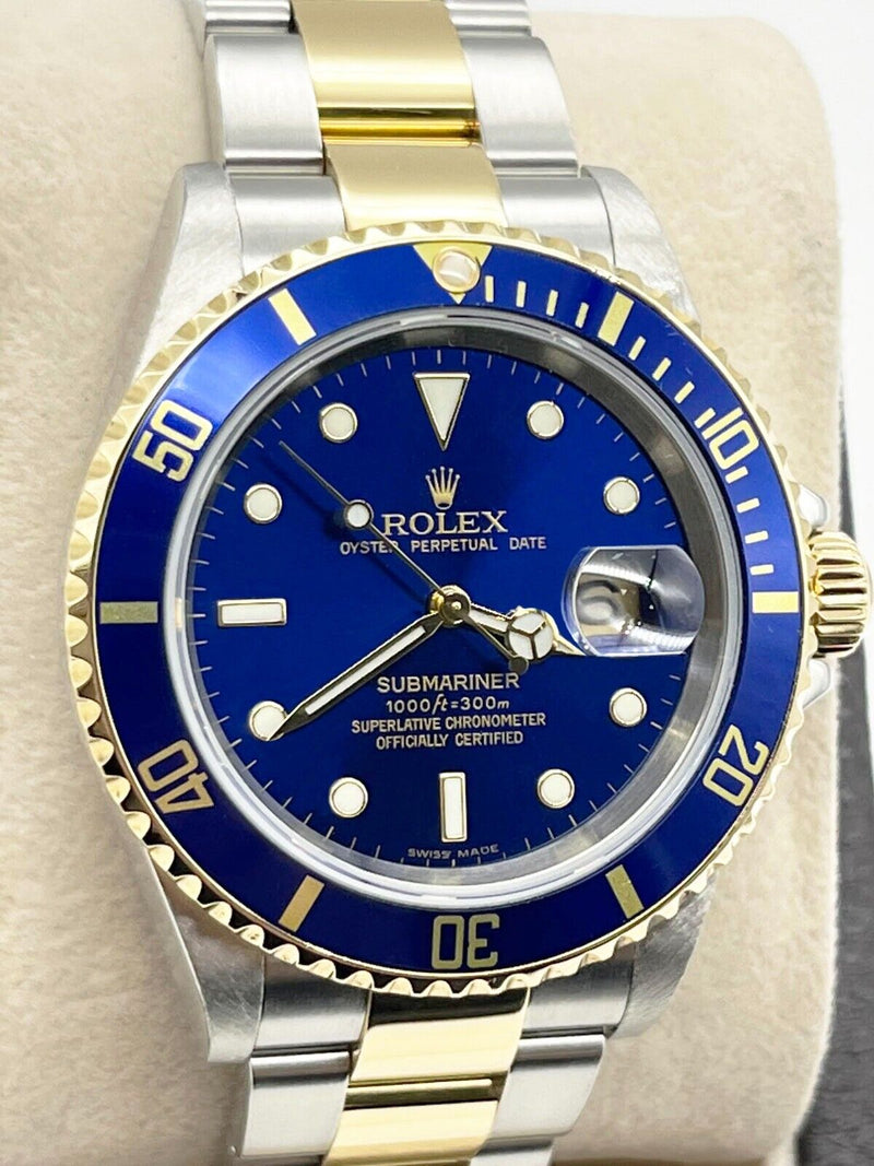 Rolex Submariner 16613 Blue Dial 18K Yellow Gold Stainless Steel Box Paper 2005