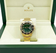 Rolex 116718 GMT Master II Green Dial Black Ceramic Bezel 18K Yellow Gold