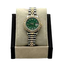 Rolex Ladies Datejust 69173 Diamond Bezel Green Dial 18K Yellow Gold Steel