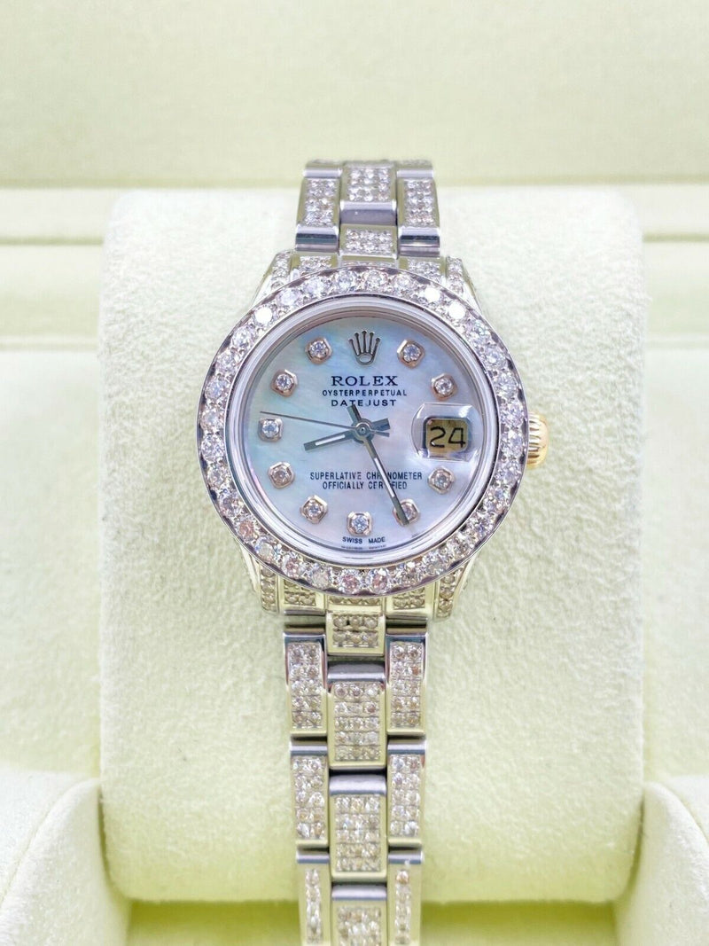 Rolex Ladies Datejust 6917 Mother of Pearl Diamond Dial Bezel Band Stainless