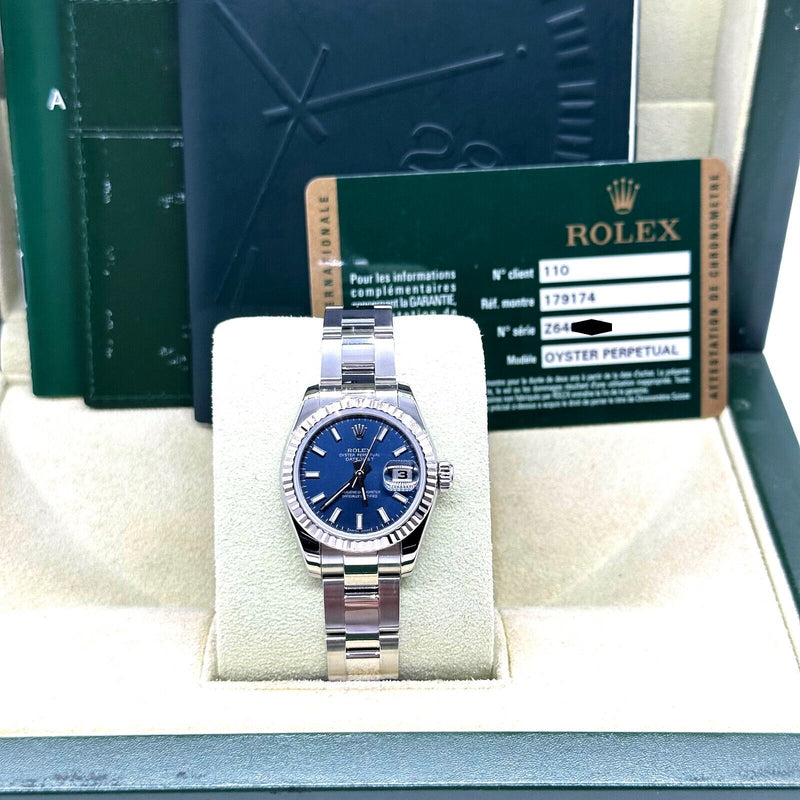 Rolex 179174 Ladies Datejust Blue Dial Stainless Steel Box Paper 2010