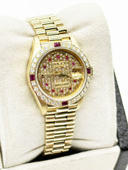 Rolex Ladies President 69178 Diamond and Ruby Dial and Bezel 18K Yellow Gold