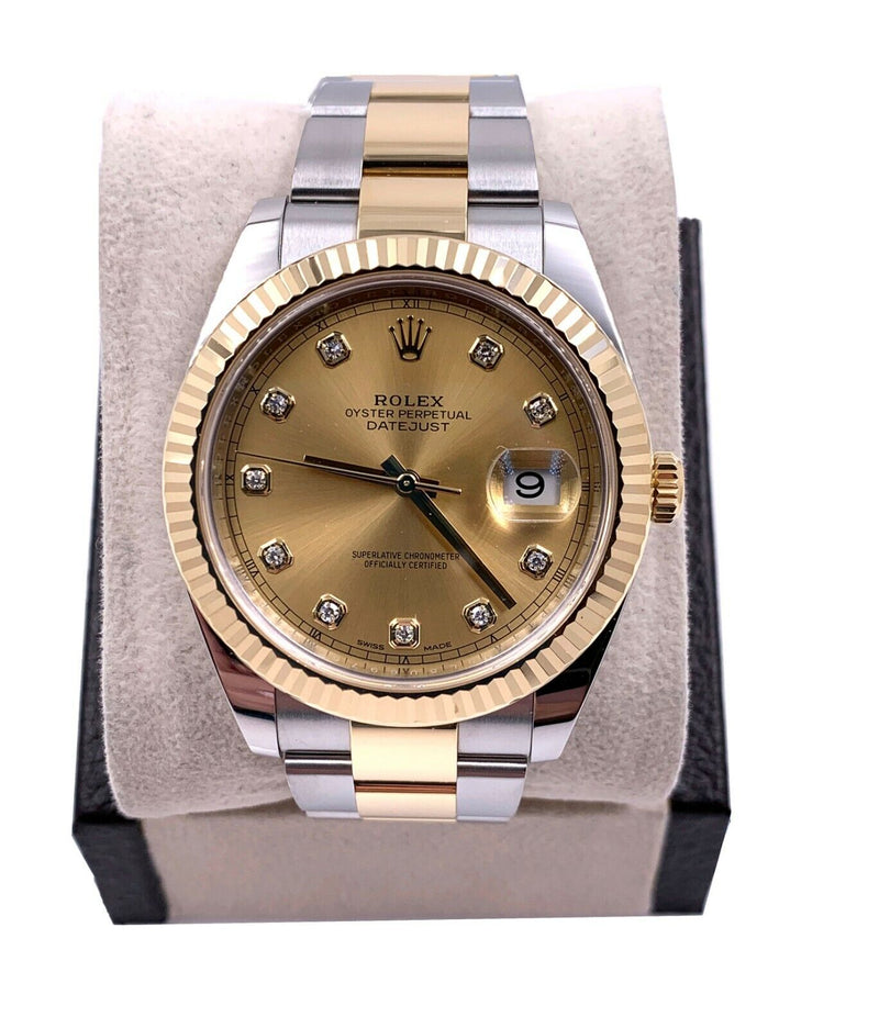 Rolex 126333 Datejust 41 18K Gold and Steel Champagne Diamond Dial Box Papers