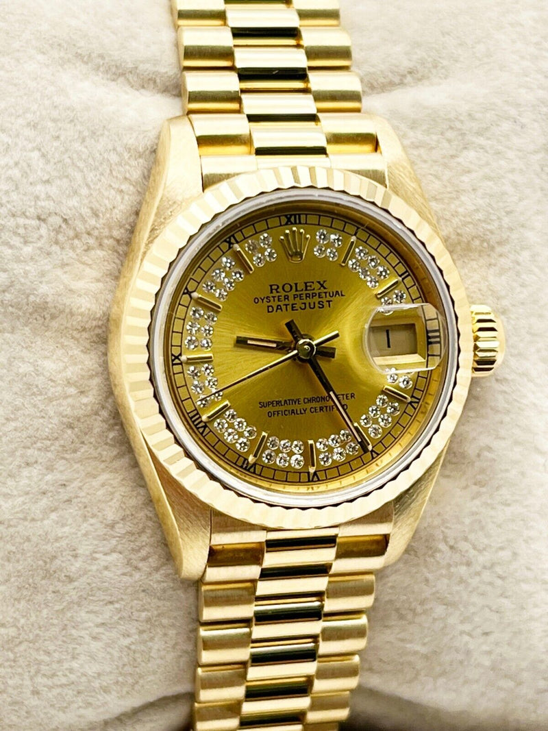 Rolex 69178 Ladies President Datejust Diamond String Dial 18K Yellow Gold