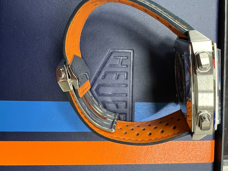 Tag Heuer CAW211R Monaco Gulf Blue and Orange Steel Leather Strap Box Paper