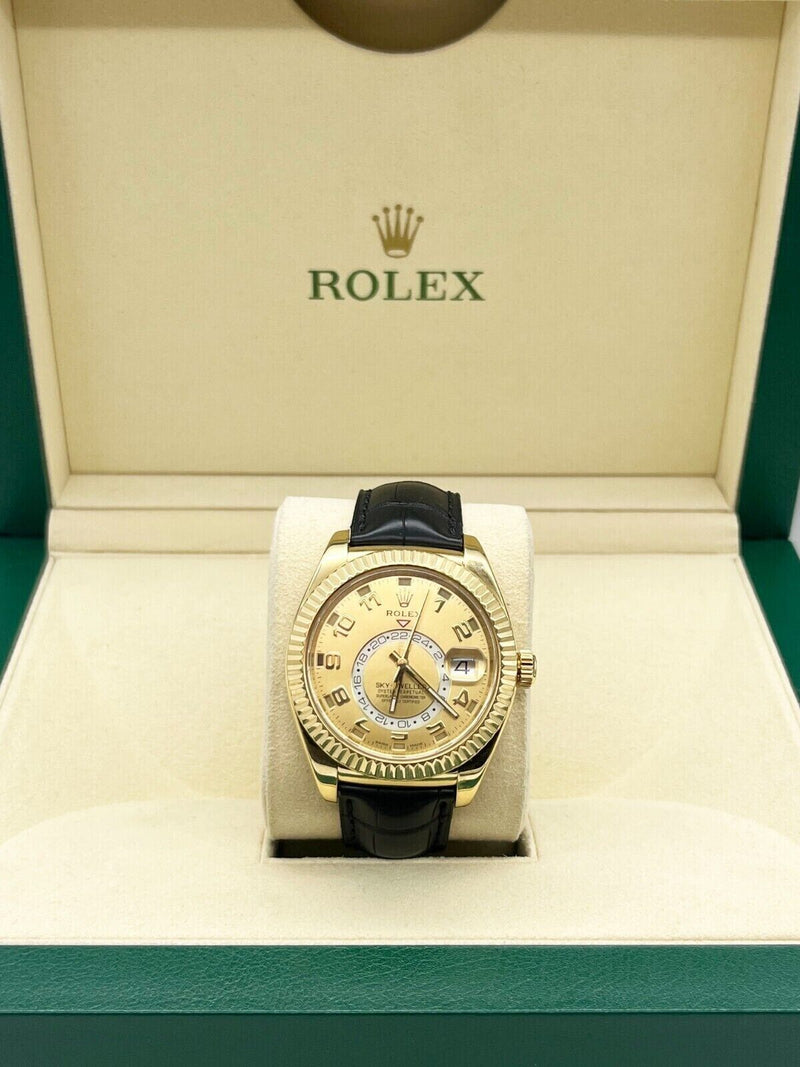 Rolex Sky Dweller 326138 Champagne Dial 18K Yellow Gold Leather Box Paper