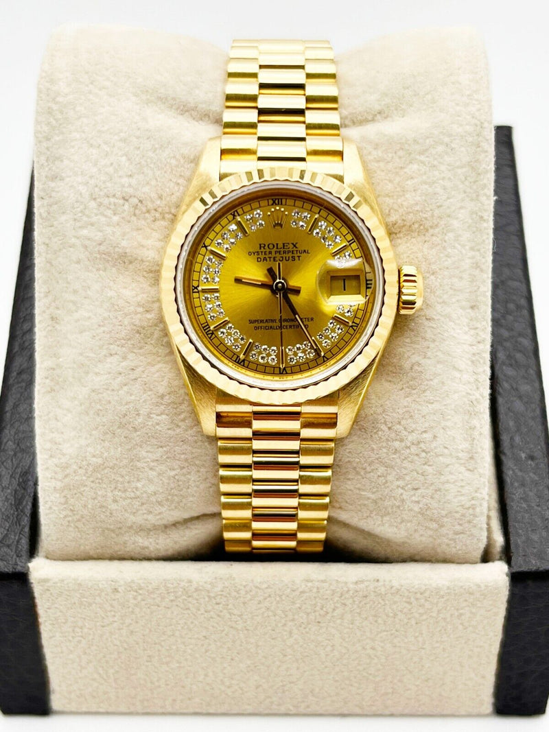 Rolex 69178 Ladies President Datejust Diamond String Dial 18K Yellow Gold