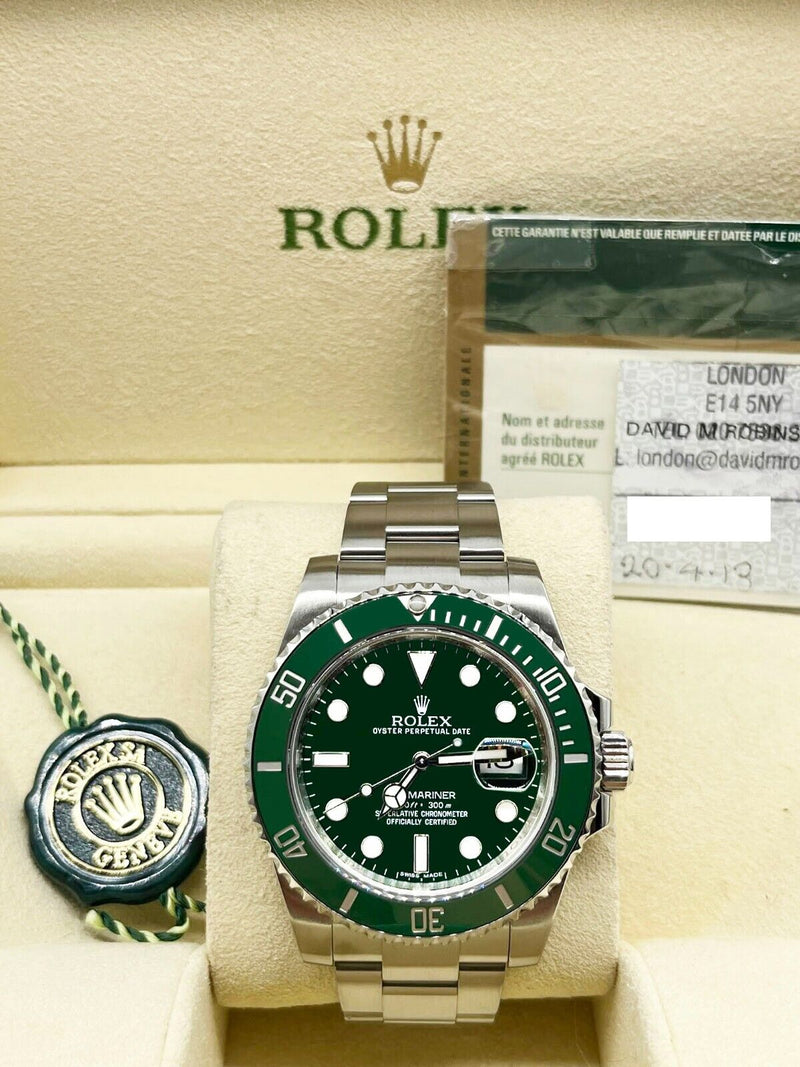 Rolex Submariner 116610LV Hulk Green Ceramic Stainless Box Paper 2013