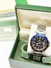 Vintage GMT Master 1675 Pepsi Red and Blue Stainless Steel Box Paper 1972