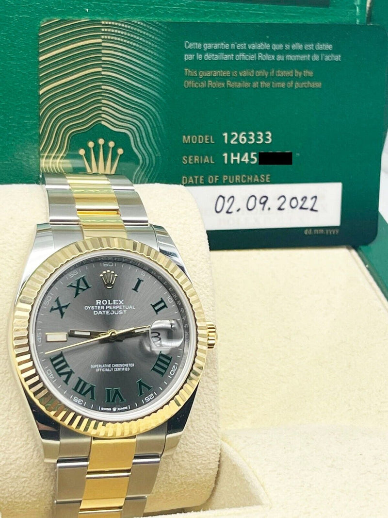 2022 Rolex Datejust 41 Wimbledon 126333 18K Yellow Gold Stainless Box Paper
