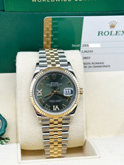 Rolex Datejust 126233 Green Roman Diamond Dial 18K Yellow Gold Steel Box Paper