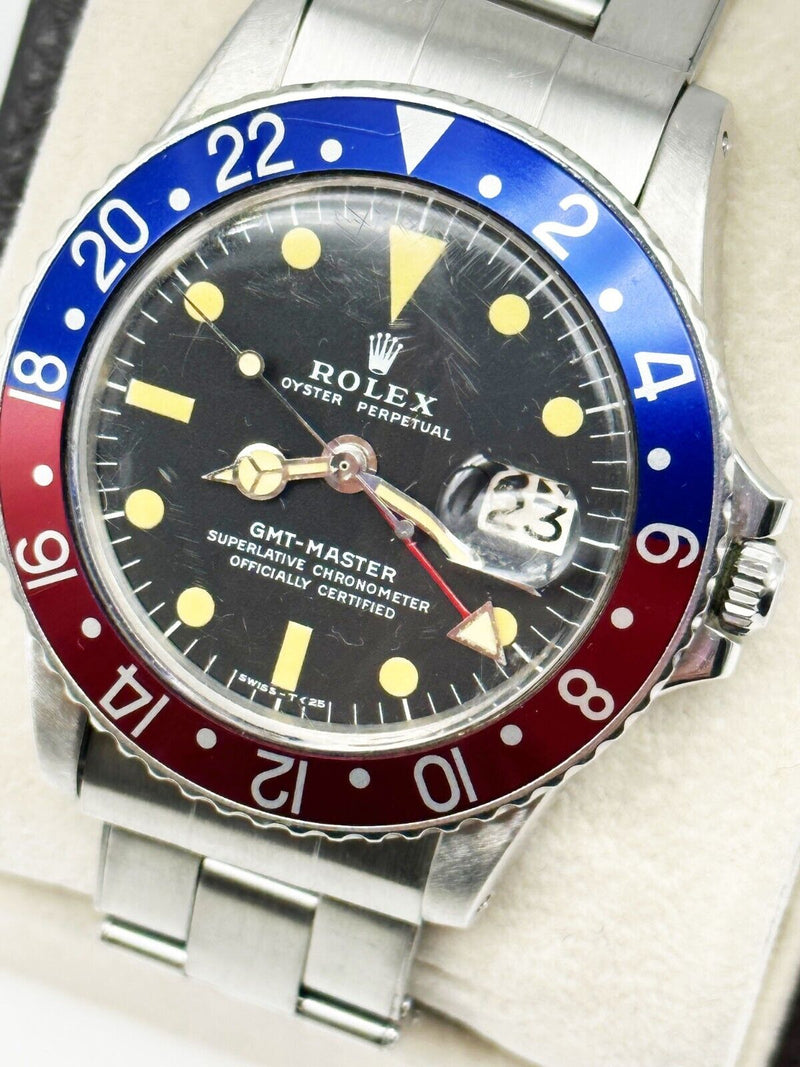 Vintage GMT Master 1675 Pepsi Red and Blue Stainless Steel Box Paper 1972