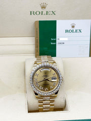 Rolex 228238 President Day Date 40mm Diamond Bezel Dial Band 18K  Gold Box Paper