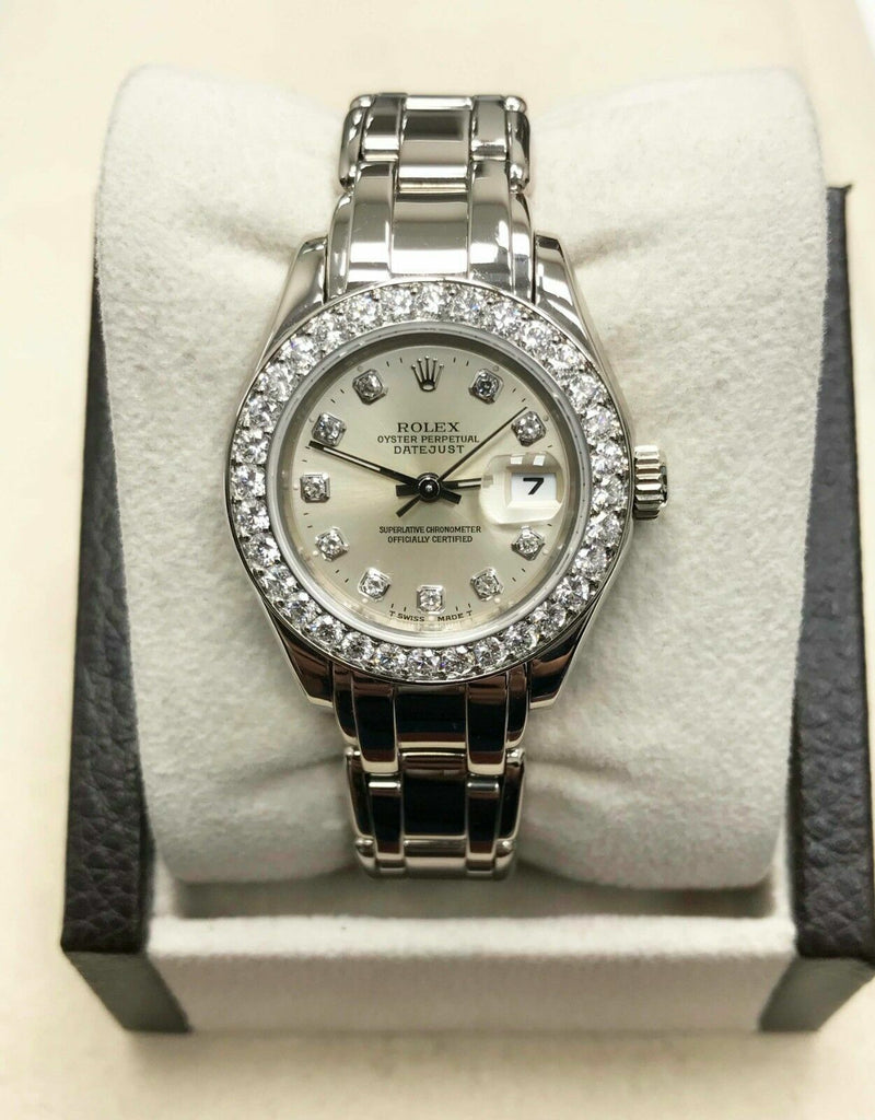 Rolex Ladies Pearlmaster 69299 Original Diamond Dial Bezel 18K White Gold