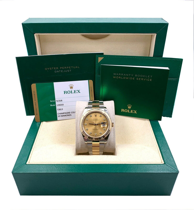 Rolex 126333 Datejust 41 18K Gold and Steel Champagne Diamond Dial Box Papers