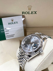 Rolex 126334 Datejust 41 Rhodium Diamond Dial Stainless Steel Box Paper