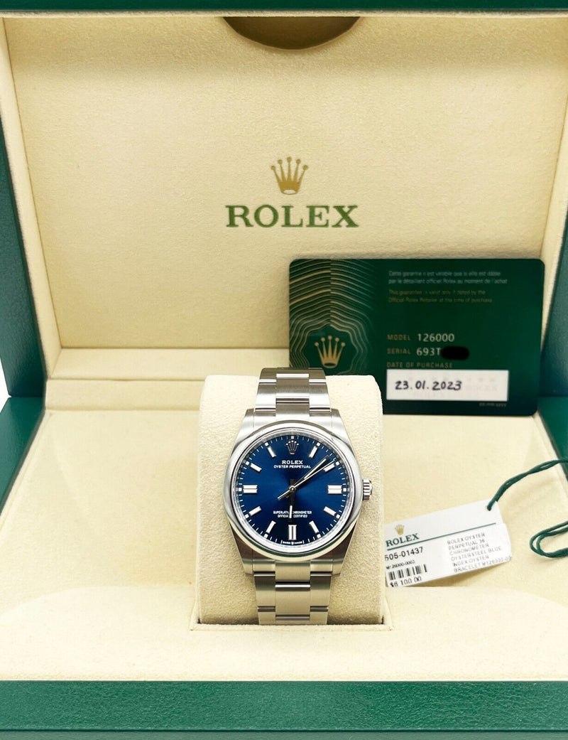 2023 Rolex 126000 Oyster Perpetual Blue Dial Stainless Steel Box Paper
