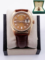 Rolex President Day Date 1803 Chocolate Diamond Dial 18K Rose Gold Leather Strap