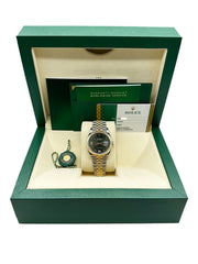 Rolex Datejust 126233 Green Roman Diamond Dial 18K Yellow Gold Steel Box Paper