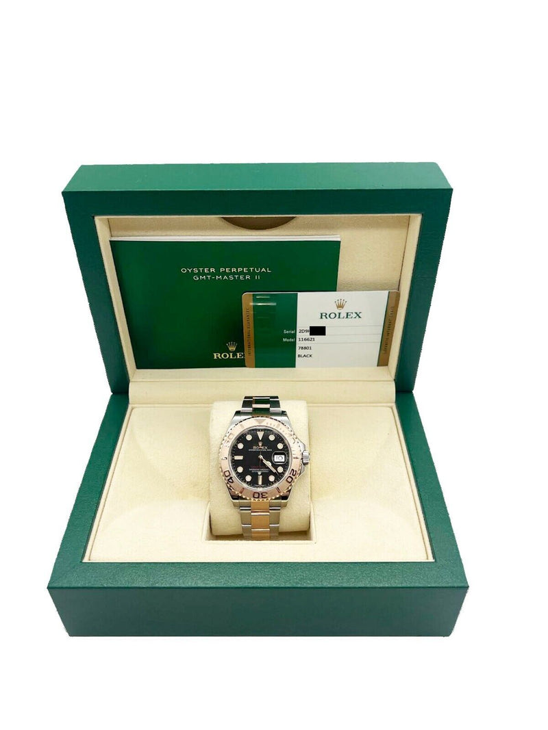 Rolex Yacht Master 116621 Black 18K Rose Gold Steel Box Papers